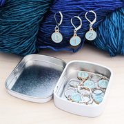 Set of ten powder blue enamel on gold toned charms locking stitch markers for crochet by Pretty Warm Designs