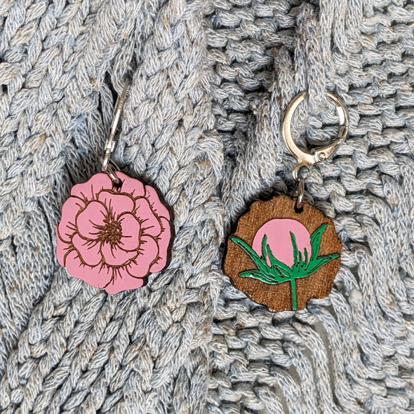 RS/WS peony & bud stitch markers for knitting or crocheting