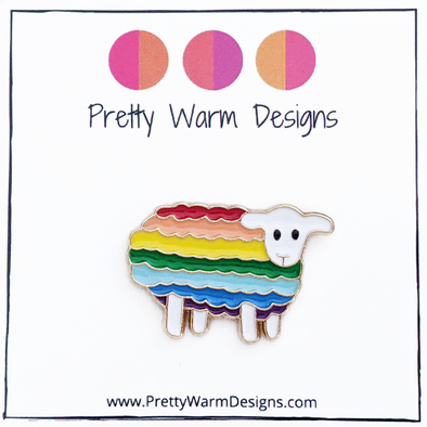 Rainbow striped sheep enamel pin