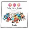 Set of 6 multi coloured enamel robot charms snag free ring stitch markers for knitting by Pretty Warm Designs