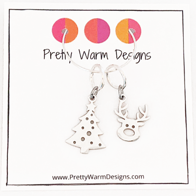 Christmas Tree and Reindeer Stitch Marker Duo by Pretty Warm Designs