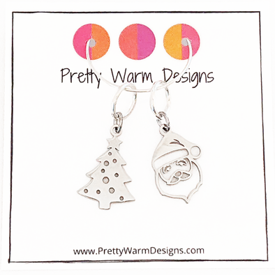 Christmas Tree and Santa Claus Stitch Marker Duo by Pretty Warm Designs