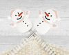 two Christmas Snowman stitch stoppers for knitting with pink hat, scarf, and mittens