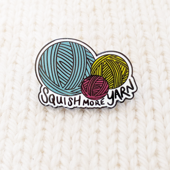 Squish more yarn 3 balls of different coloured yarn enamel pin for project bags