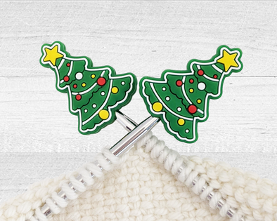 Set of 2 Stitch Stoppers - Christmas Tree holiday stocking stuffer knitting accessories gift