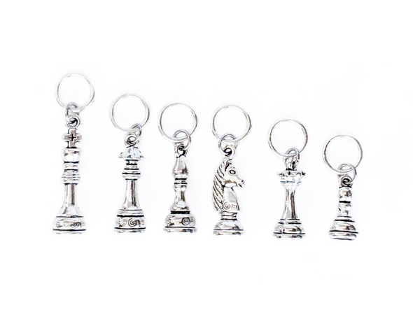 Set of 6 Chess Master Stitch Markers - Silver