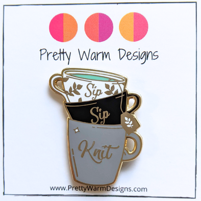 Sip Sip Knit Enamel Pin | Pretty Warm Designs