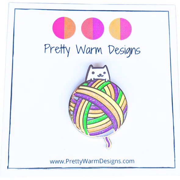 Yarn Ball Glitter Kitty Enamel Pin | Pretty Warm Designs