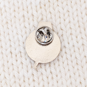 Glitter rainbow coloured yarn ball with white kitten enamel pin for project bags - backside