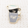 Sip sip knit, mug with 2 teacups and teabag enamel pin for project bags