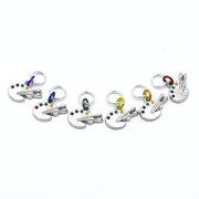 Set of six silver toned enamel inlaid artist's palette charms snag free ring stitch markers for knitting by Pretty Warm Designs