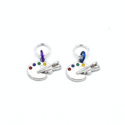Two enamel inlaid silver toned artist's palette charms snag free ring stitch markers for knitting by Pretty Warm Designs