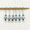 Set of six small silver turtle beads, turquoise crystal beads, glass seed beads stitch markers on needle for knitting by Pretty Warm Designs