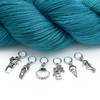 Set of six silver toned beach themed charms snag free ring stitch markers with yarn for knitting by Pretty Warm Designs
