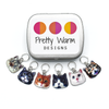 Set of six photo enamel cat charms snag free ring stitch markers with tin for knitting by Pretty Warm Designs