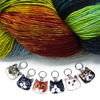 Set of six photo enamel cat charms snag free ring stitch markers with yarn for knitting by Pretty Warm Designs