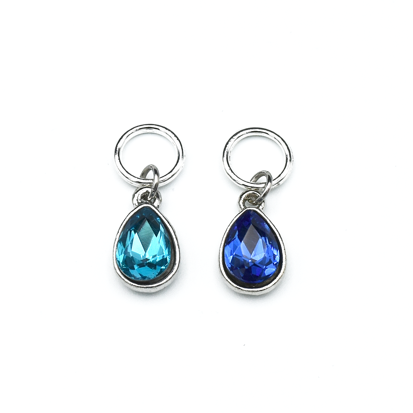 Set of two rhinestones in turquoise and blue set in silver toned snag free ring stitch markers for knitting by Pretty Warm Designs
