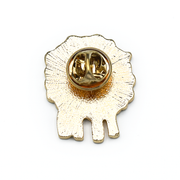 Back of white, teal, yellow and red enamel on gold toned metal sheep pin by Pretty Warm Designs
