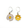 Two white and yellow enamel daisy charms with silver plated lever back clasps stitch markers for crochet by Pretty Warm Designs