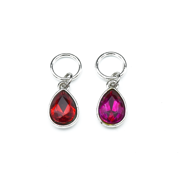 Set of two rhinestones in red and pink set in silver toned snag free ring stitch markers for knitting by Pretty Warm Designs