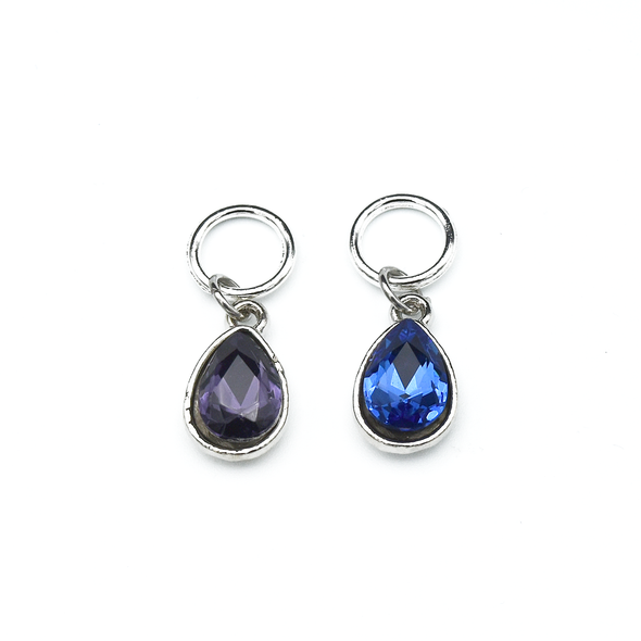 Set of two rhinestones in purple and blue set in silver toned snag free ring stitch markers for knitting by Pretty Warm Designs