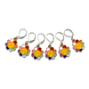 Set of six yellow and rainbow petal enamel happy face flower charms locking stitch markers for crochet by Pretty Warm Designs