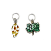 Two multi coloured enamel leaf and tree charms snag free ring stitch markers for knitting by Pretty Warm Designs