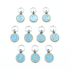 Set of ten blue on gold-toned number charm ring stitch markers for knitting by Pretty Warm Designs