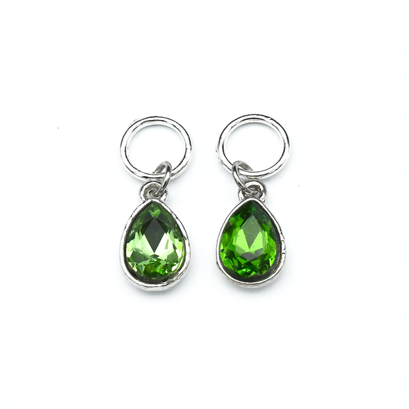 Set of two rhinestones in greens set in silver toned snag free ring stitch markers for knitting by Pretty Warm Designs