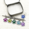 Set of six silver and glitter enamel pet paw charms snag free ring stitch markers with tin on needle for knitting by Pretty Warm Designs