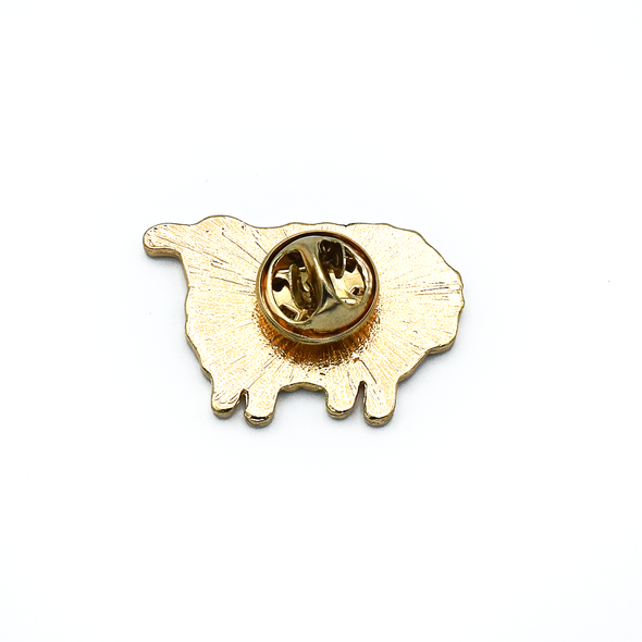 Back of rainbow striped enamel on metal sheep pin by Pretty Warm Designs