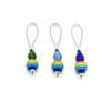 Three snag free rainbow glass beads, faceted glass drop beads and blue seed beads on nylon coated wire, stitch markers for knitting by Pretty Warm Designs