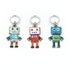 Three multi coloured enamel robot charms snag free ring stitch markers with tin for knitting by Pretty Warm Designs