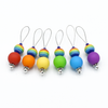 Set of six red, orange, yellow, green, blue and purple snag free silicone beads and rainbow glass beads on nylon coated wire, stitch markers for knitting by Pretty Warm Designs
