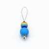 Blue silicone bead and rainbow glass bead on nylon coated wire, stitch marker for knitting by Pretty Warm Designs