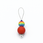 Red silicone bead and rainbow glass bead on nylon coated wire, stitch marker for knitting by Pretty Warm Designs