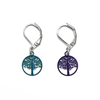 Two teal and purple colour coated stainless steel round charm locking stitch markers for crochet by Pretty Warm Designs Inc