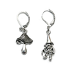 One antiqued silver mushroom crochet stitch marker and one antiqued silver gnome crochet stitch marker made and sold by Pretty Warm Designs Inc