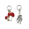 One red and white enamel toadstool knitting stitch marker and one antiqued silver gnome knitting stitch marker