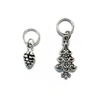 Antiqued silver pine cone and Christmas tree stitch markers for knitting sold by Pretty Warm Designs Inc.