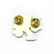 Back of multicoloured enamel on gold metal yarn tree pin for knitting project bags by Pretty Warm Designs