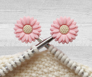 Set of two candy pink flower stitch stoppers for knitting