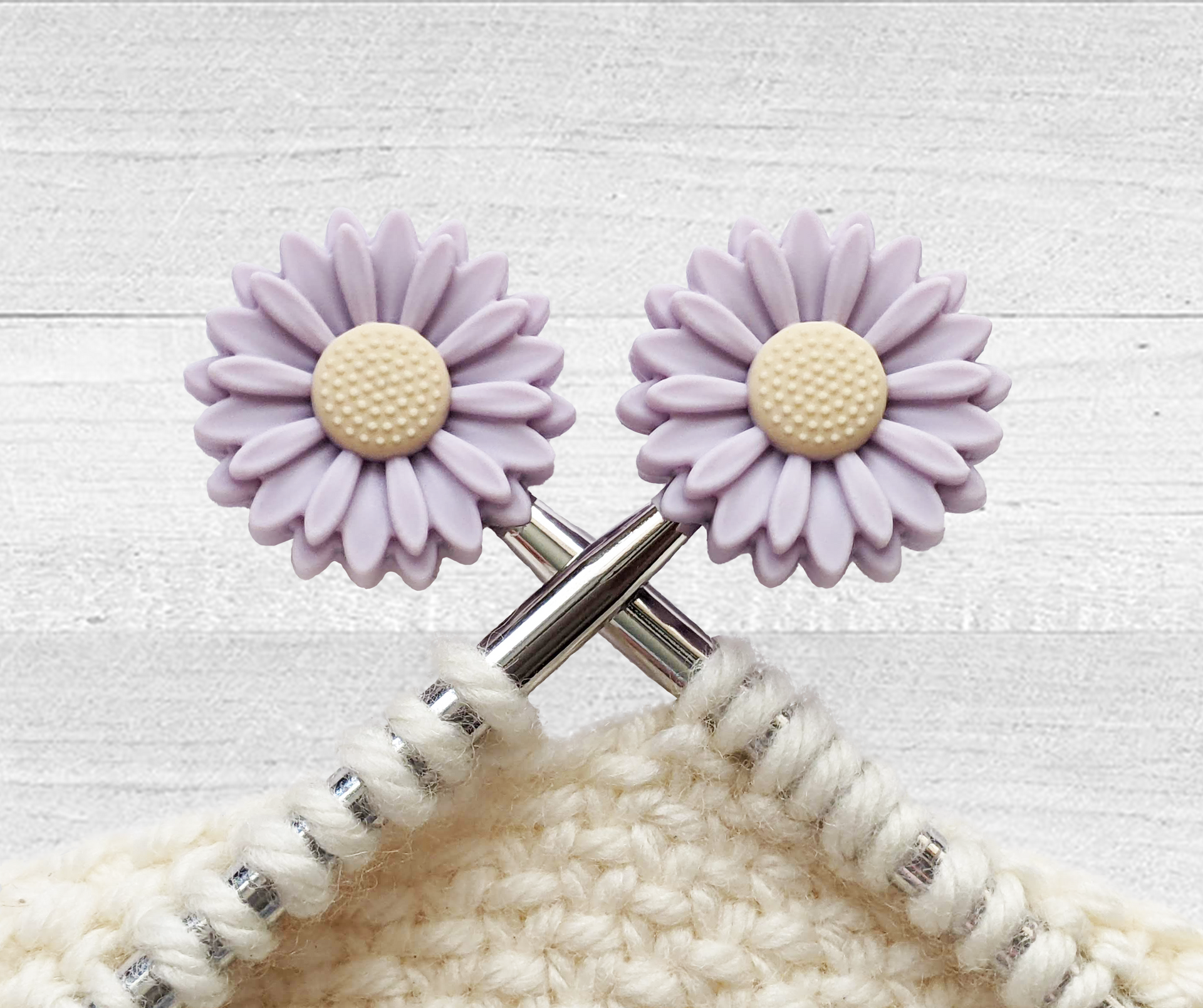 Set of two lavender flower stitch stoppers for knitting